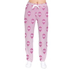 Alien Pattern Pink Women Velvet Drawstring Pants by Ket1n9