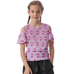 Alien Pattern Pink Kids  Butterfly Cutout T-shirt by Ket1n9