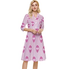 Alien Pattern Pink Classy Knee Length Dress by Ket1n9