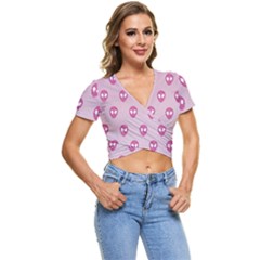 Alien Pattern Pink Short Sleeve Foldover T-shirt by Ket1n9