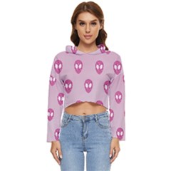 Alien Pattern Pink Women s Lightweight Cropped Hoodie by Ket1n9