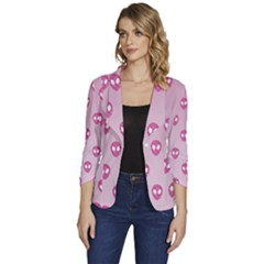 Alien Pattern Pink Women s One-button 3/4 Sleeve Short Jacket by Ket1n9