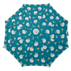 Elegant Swan Pattern With Water Lily Flowers Straight Umbrellas by Ket1n9