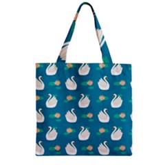 Elegant Swan Pattern With Water Lily Flowers Zipper Grocery Tote Bag