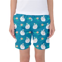 Elegant Swan Pattern With Water Lily Flowers Women s Basketball Shorts by Ket1n9