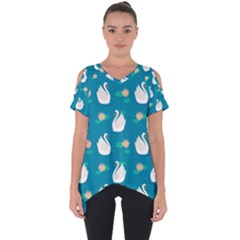 Elegant Swan Pattern With Water Lily Flowers Cut Out Side Drop T-shirt by Ket1n9