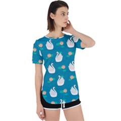 Elegant Swan Pattern With Water Lily Flowers Perpetual Short Sleeve T-shirt by Ket1n9