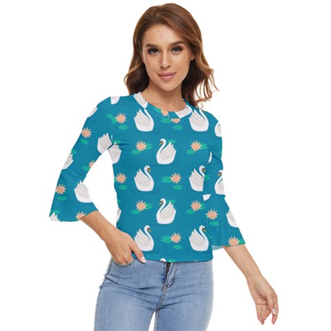 Elegant Swan Pattern With Water Lily Flowers Bell Sleeve Top by Ket1n9