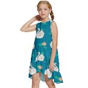 Elegant Swan Pattern With Water Lily Flowers Kids  Frill Swing Dress View2