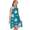 Elegant Swan Pattern With Water Lily Flowers Kids  Frill Swing Dress View3