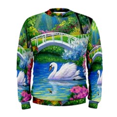 Swan Bird Spring Flowers Trees Lake Pond Landscape Original Aceo Painting Art Men s Sweatshirt by Ket1n9