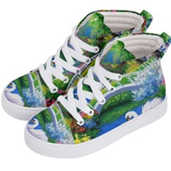 Swan Bird Spring Flowers Trees Lake Pond Landscape Original Aceo Painting Art Kids  Hi-top Skate Sneakers by Ket1n9