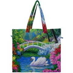 Swan Bird Spring Flowers Trees Lake Pond Landscape Original Aceo Painting Art Canvas Travel Bag by Ket1n9