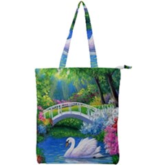 Swan Bird Spring Flowers Trees Lake Pond Landscape Original Aceo Painting Art Double Zip Up Tote Bag by Ket1n9