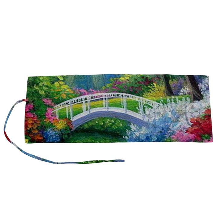 Swan Bird Spring Flowers Trees Lake Pond Landscape Original Aceo Painting Art Roll Up Canvas Pencil Holder (S)