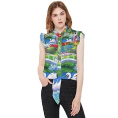 Swan Bird Spring Flowers Trees Lake Pond Landscape Original Aceo Painting Art Frill Detail Shirt