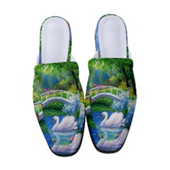 Swan Bird Spring Flowers Trees Lake Pond Landscape Original Aceo Painting Art Women s Classic Backless Heels by Ket1n9