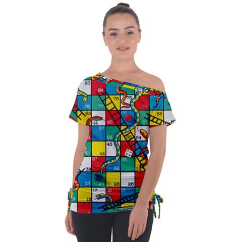 Snakes And Ladders Off Shoulder Tie-up T-shirt by Ket1n9