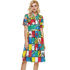 Snakes And Ladders Button Top Knee Length Dress by Ket1n9