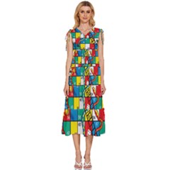 Snakes And Ladders V-neck Drawstring Shoulder Sleeveless Maxi Dress by Ket1n9