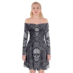 Dark Horror Skulls Pattern Off Shoulder Skater Dress by Ket1n9