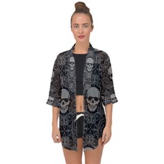 Dark Horror Skulls Pattern Open Front Chiffon Kimono by Ket1n9