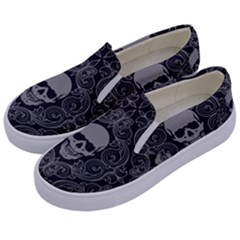 Dark Horror Skulls Pattern Kids  Canvas Slip Ons by Ket1n9