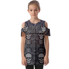 Dark Horror Skulls Pattern Fold Over Open Sleeve Top by Ket1n9