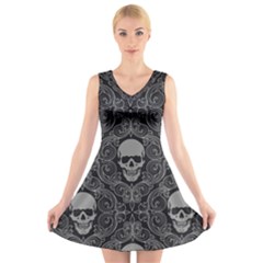 Dark Horror Skulls Pattern V-neck Sleeveless Dress by Ket1n9