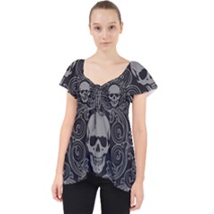 Dark Horror Skulls Pattern Lace Front Dolly Top by Ket1n9