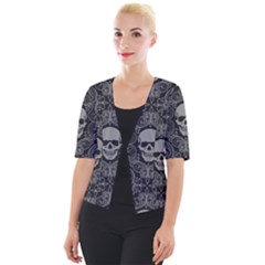 Dark Horror Skulls Pattern Cropped Button Cardigan by Ket1n9