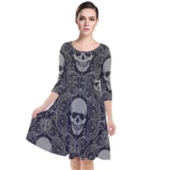 Dark Horror Skulls Pattern Quarter Sleeve Waist Band Dress by Ket1n9