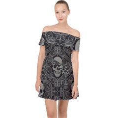 Dark Horror Skulls Pattern Off Shoulder Chiffon Dress by Ket1n9