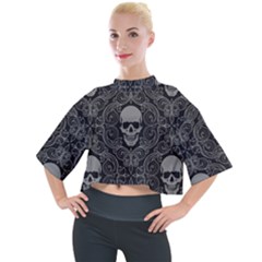 Dark Horror Skulls Pattern Mock Neck T-shirt by Ket1n9