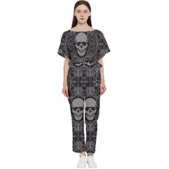 Dark Horror Skulls Pattern Batwing Lightweight Chiffon Jumpsuit by Ket1n9