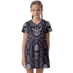 Dark Horror Skulls Pattern Kids  Asymmetric Collar Dress by Ket1n9