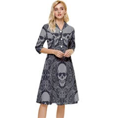 Dark Horror Skulls Pattern Classy Knee Length Dress by Ket1n9