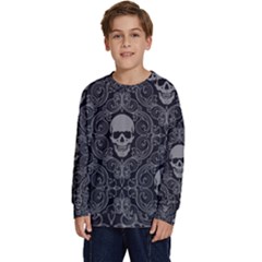 Dark Horror Skulls Pattern Kids  Crewneck Sweatshirt by Ket1n9