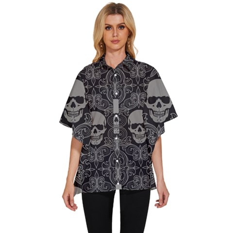 Dark Horror Skulls Pattern Women s Batwing Button Up Shirt by Ket1n9