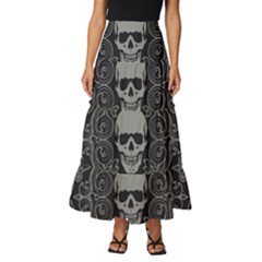 Dark Horror Skulls Pattern Tiered Ruffle Maxi Skirt by Ket1n9