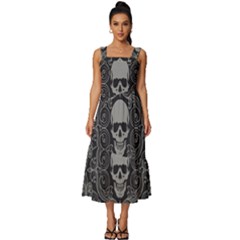 Dark Horror Skulls Pattern Square Neckline Tiered Midi Dress by Ket1n9