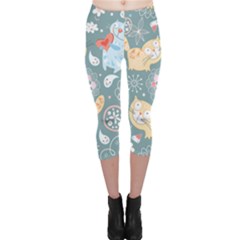 Cute Cat Background Pattern Capri Leggings  by Ket1n9