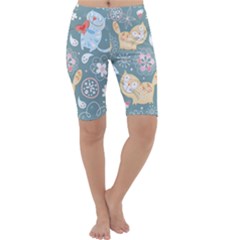 Cute Cat Background Pattern Cropped Leggings  by Ket1n9