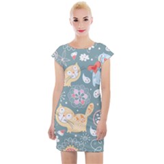 Cute Cat Background Pattern Cap Sleeve Bodycon Dress by Ket1n9