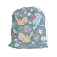 Cute Cat Background Pattern Drawstring Pouch (2xl) by Ket1n9