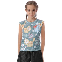 Cute Cat Background Pattern Kids  Raglan Cap Sleeve T-shirt by Ket1n9