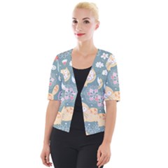 Cute Cat Background Pattern Cropped Button Cardigan by Ket1n9