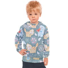 Cute Cat Background Pattern Kids  Hooded Pullover by Ket1n9