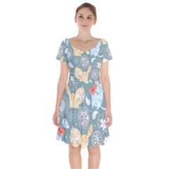 Cute Cat Background Pattern Short Sleeve Bardot Dress by Ket1n9