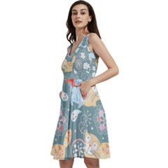 Cute Cat Background Pattern Sleeveless V-neck Skater Dress With Pockets by Ket1n9